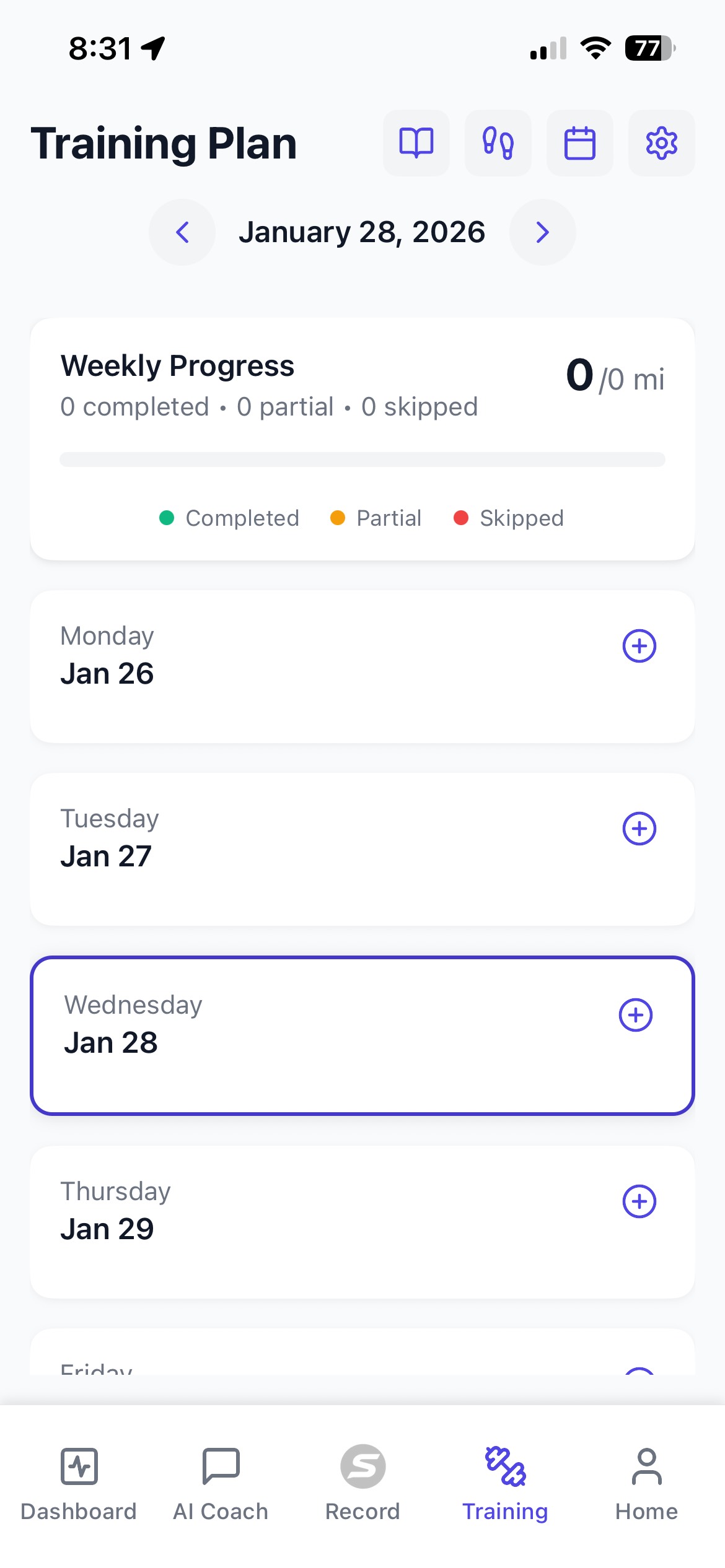 Stride Training Plan screenshot
