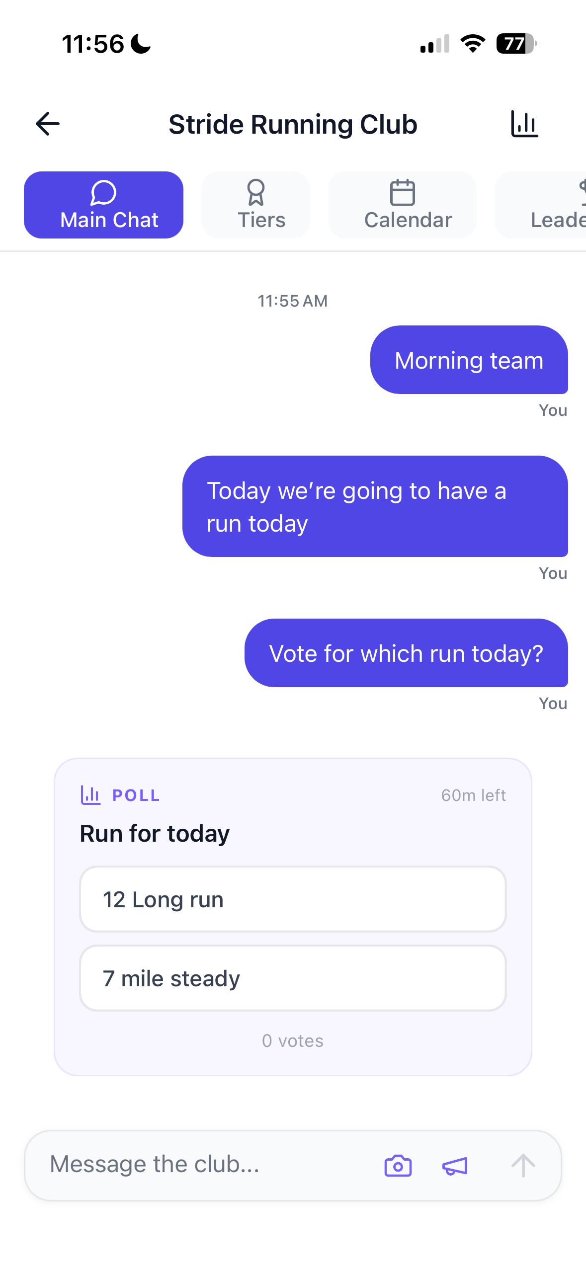 Stride club main chat for the whole team